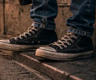Worn sneakers representing the journey